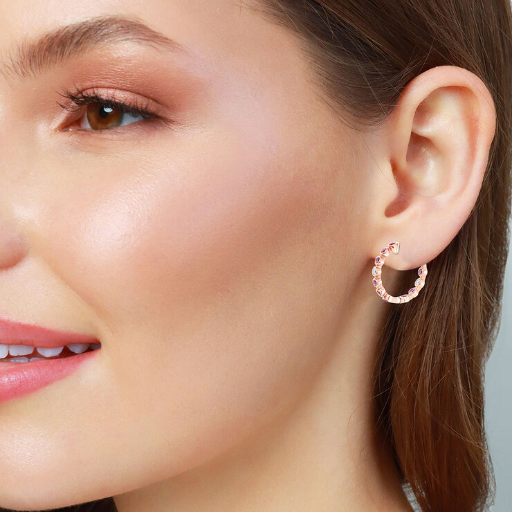 Aretes de Zafiro Rosa y Diamantes 0.08ctw, Oro Rosa de 14K — Imagen 3 de 4