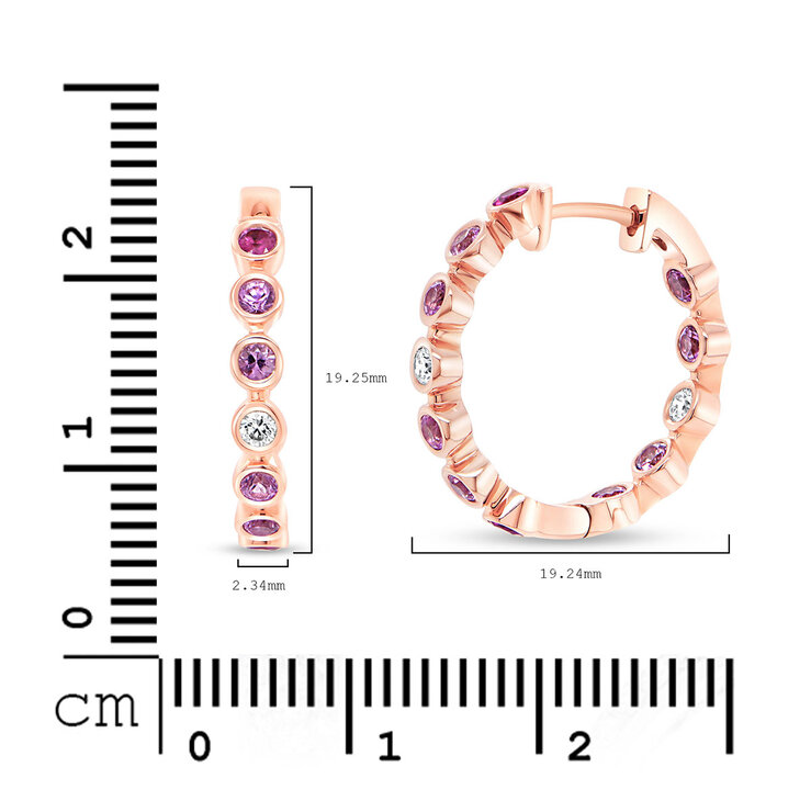 Aretes de Zafiro Rosa y Diamantes 0.08ctw, Oro Rosa de 14K — Imagen 4 de 4