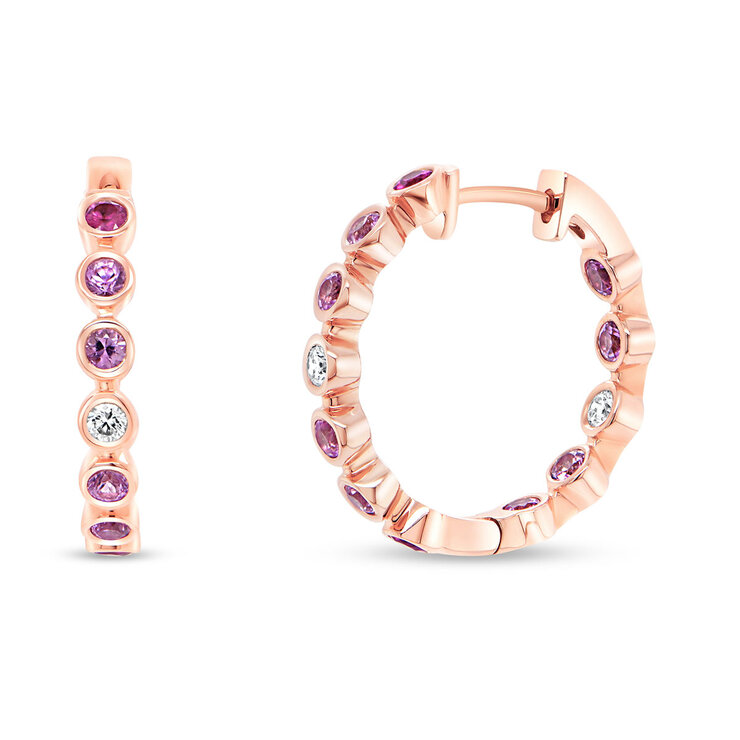 Aretes de Zafiro Rosa y Diamantes 0.08ctw, Oro Rosa de 14K — Imagen 1 de 4