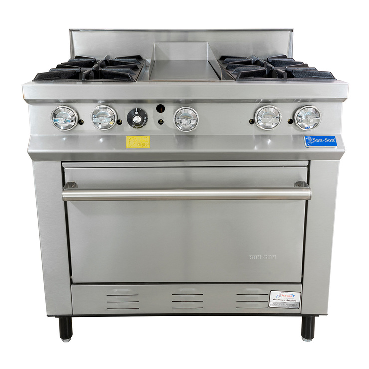 Estufa profesional San-Son de 4 quemadores, plancha y horno  — Imagen 1 de 3