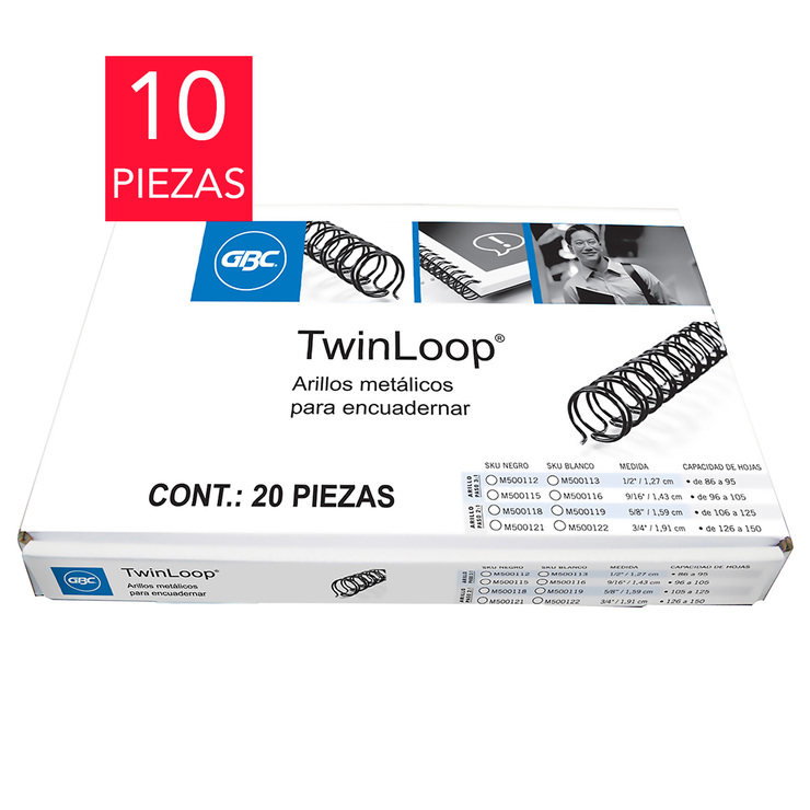 GBC Arillo Metálico 5/8" TwinLoop hasta 125 Hojas Color Negro 200 Piezas — Imagen 1 de 2