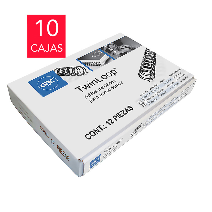 GBC Arillo Metálico 1" TwinLoop hasta 180 Hojas Color Negro 10 Cajas — Imagen 1 de 2