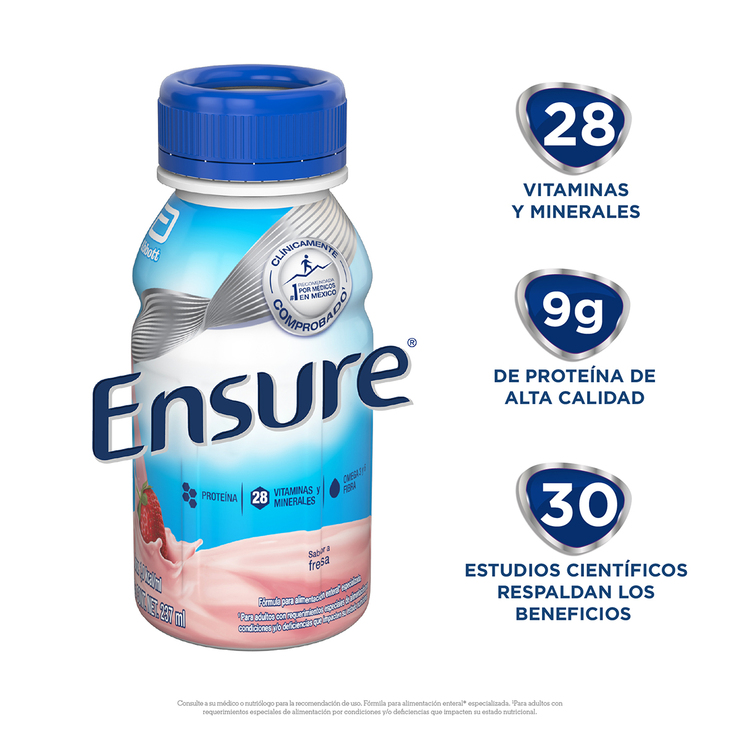 Suplemento Alimenticio para Adultos Sabor Fresa, Ensure, 16 botellas de 237 ml c/u — Imagen 3 de 4