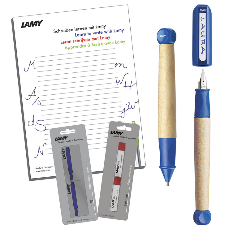 Lamy Pluma Fuente y Portaminas Barril de Madera con Consumibles y Block de Notas