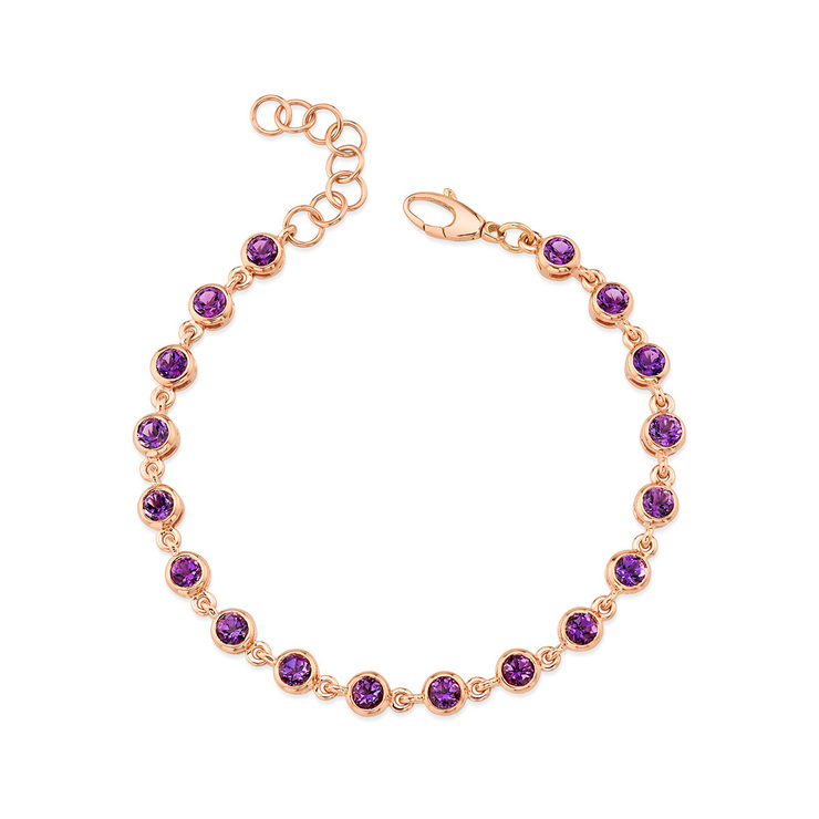 Pulsera de Amatista, Oro Rosa de 14kt