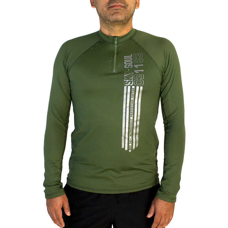 Skysoul, Playera Manga Larga Cierre Corto al Frente con Protección Solar 50+, Color Verde para Caballero, VariasTallas — Imagen 1 de 3