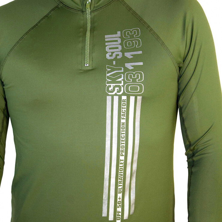 Skysoul, Playera Manga Larga Cierre Corto al Frente con Protección Solar 50+, Color Verde para Caballero, VariasTallas — Imagen 2 de 3