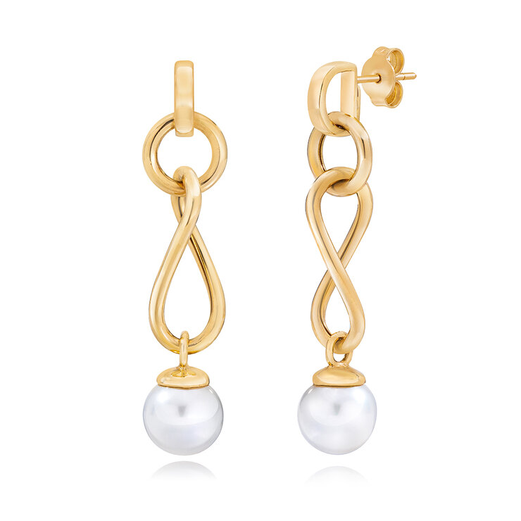 Aretes retorcidos de Perlas, Oro Amarillo de 14K — Imagen 1 de 4