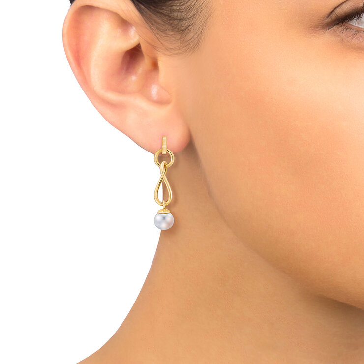 Aretes retorcidos de Perlas, Oro Amarillo de 14K — Imagen 2 de 4