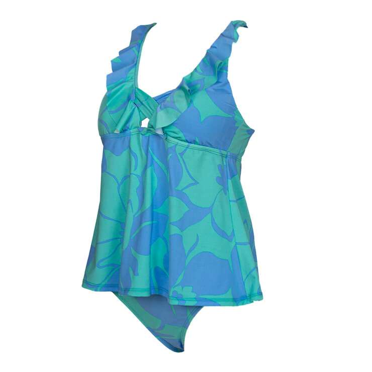 Alas de Sal, Tankini de 2 Piezas, para Dama, Estampado Floreado, en Tonos Verdes y Azules, Varias Tallas — Imagen 1 de 3