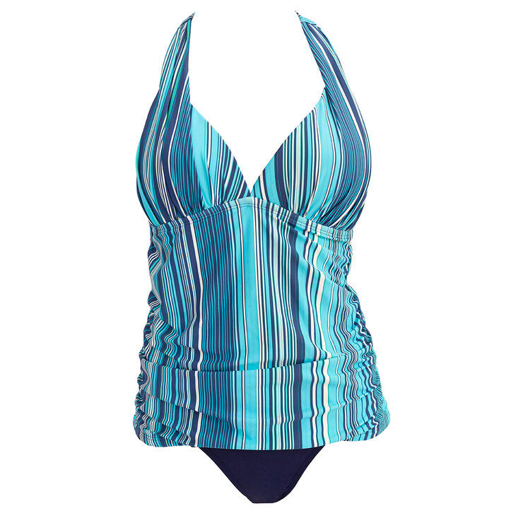 Alas de Sal, Traje de Baño de Dos Piezas, para Dam, Corte Strapples de Calzón Alto, Color Azul a Rayas — Imagen 1 de 3