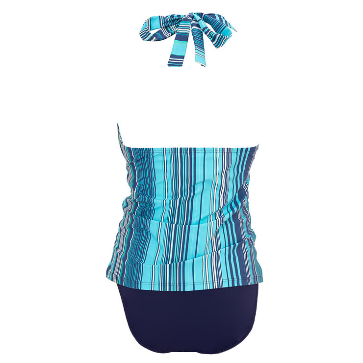 Alas de Sal, Traje de Baño de Dos Piezas, para Dam, Corte Strapples de Calzón Alto, Color Azul a Rayas — Imagen 2 de 3