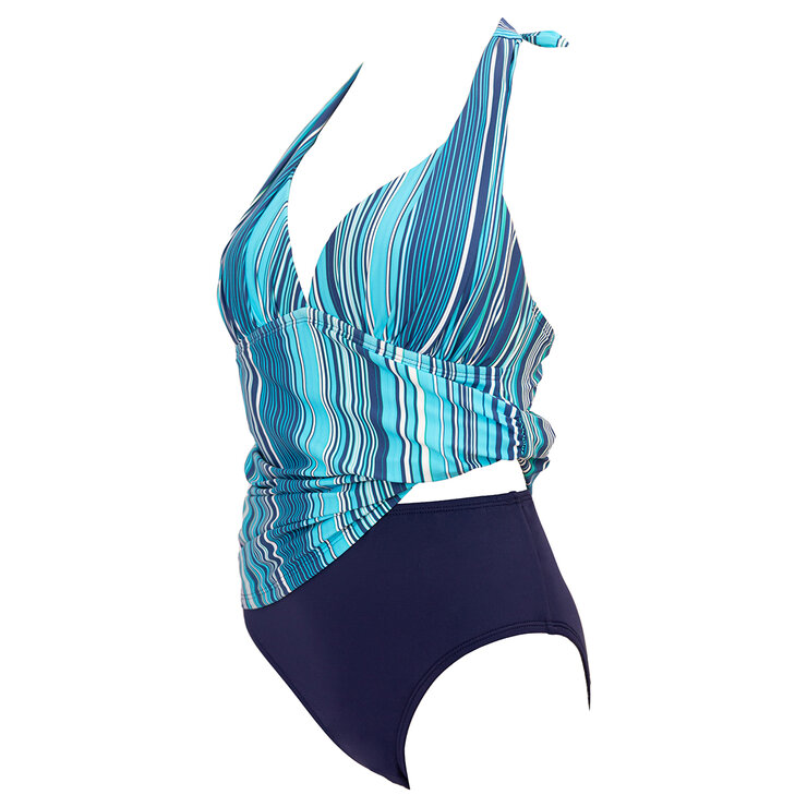 Alas de Sal, Traje de Baño de Dos Piezas, para Dam, Corte Strapples de Calzón Alto, Color Azul a Rayas — Imagen 3 de 3