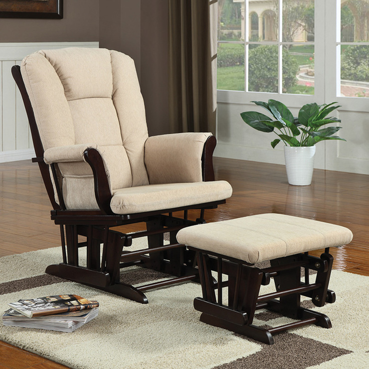 Coaster, Mecedora Casual con Taburete, Madera y Tela — Imagen 1 de 3