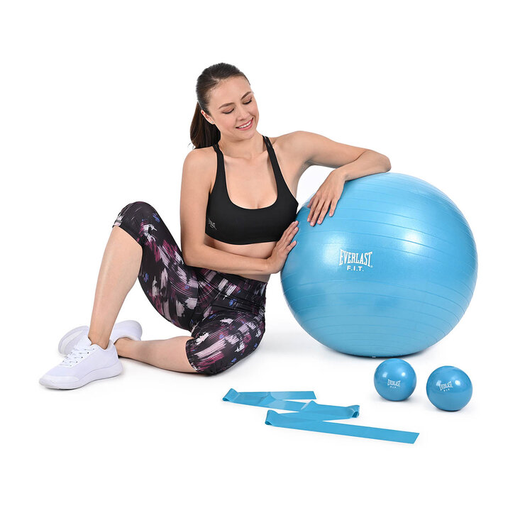 Everlast Fiteness 1 Pelota de 55cm, 1 Bomba portátil, 2 pelotas de peso de .09kg (cada una), Banda Elástica y Tapete de 6mm — Imagen 2 de 4