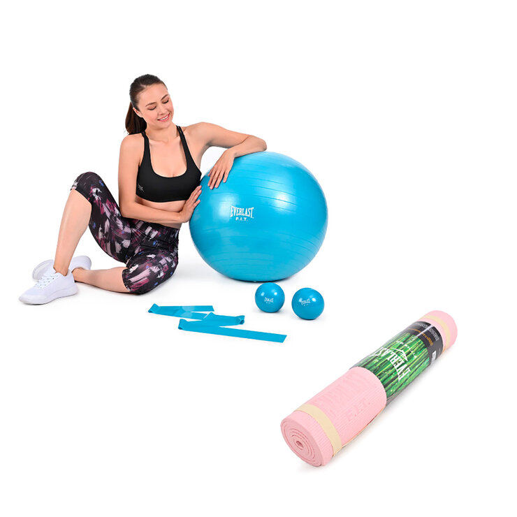 Everlast Fiteness 1 Pelota de 55cm, 1 Bomba portátil, 2 pelotas de peso de .09kg (cada una), Banda Elástica y Tapete de 6mm — Imagen 1 de 4
