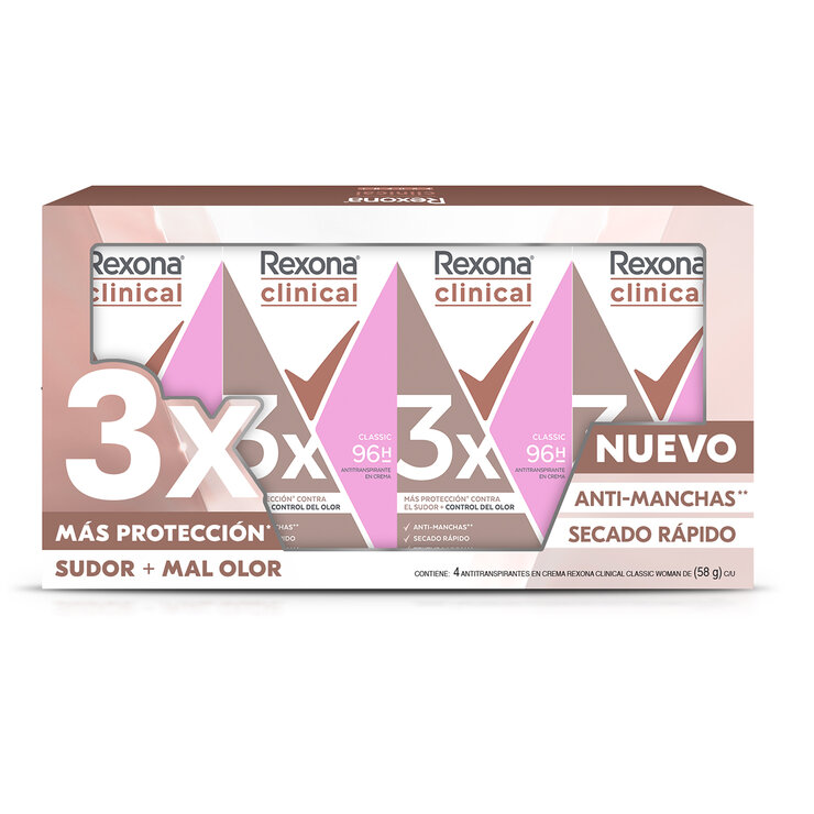 Rexona Clinical Antitranspirante para mujer 4 pzas de 58 gr — Imagen 1 de 3