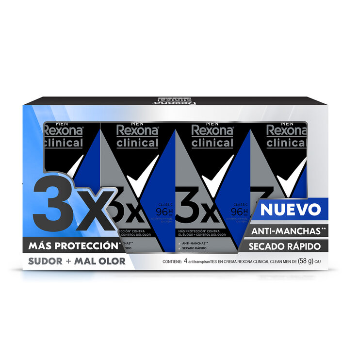 Rexona Clinical Antitranspirante para hombre 4 pzas de 58 gr  — Imagen 1 de 3