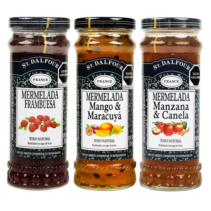 Mermelada St Dalfour Paquete Surtido Sabor Frambuesa, Mango Maracuya y Manzana Canela 3 pzas de 284 g — Imagen 1 de 3
