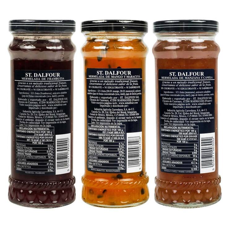 Mermelada St Dalfour Paquete Surtido Sabor Frambuesa, Mango Maracuya y Manzana Canela 3 pzas de 284 g — Imagen 2 de 3