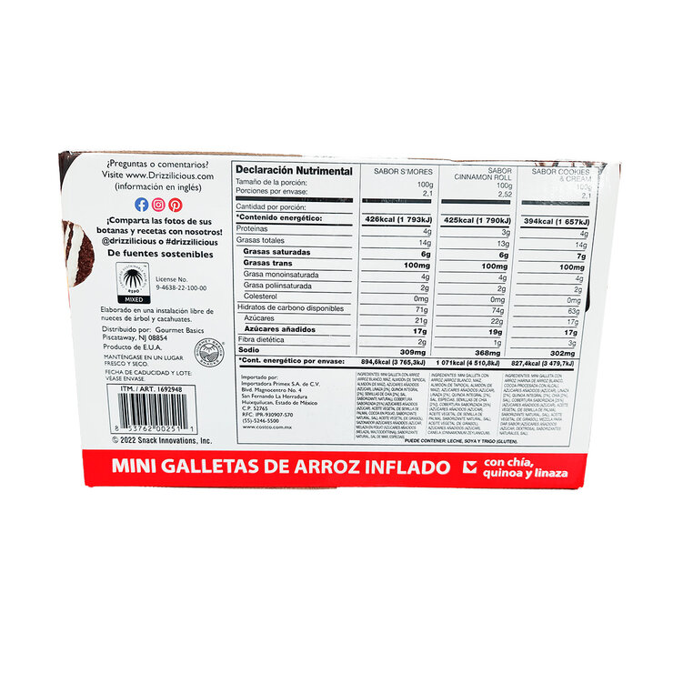 Drizzilicious Mini Galletas de Arroz Inflado 32 pzas de 21 g — Imagen 3 de 3