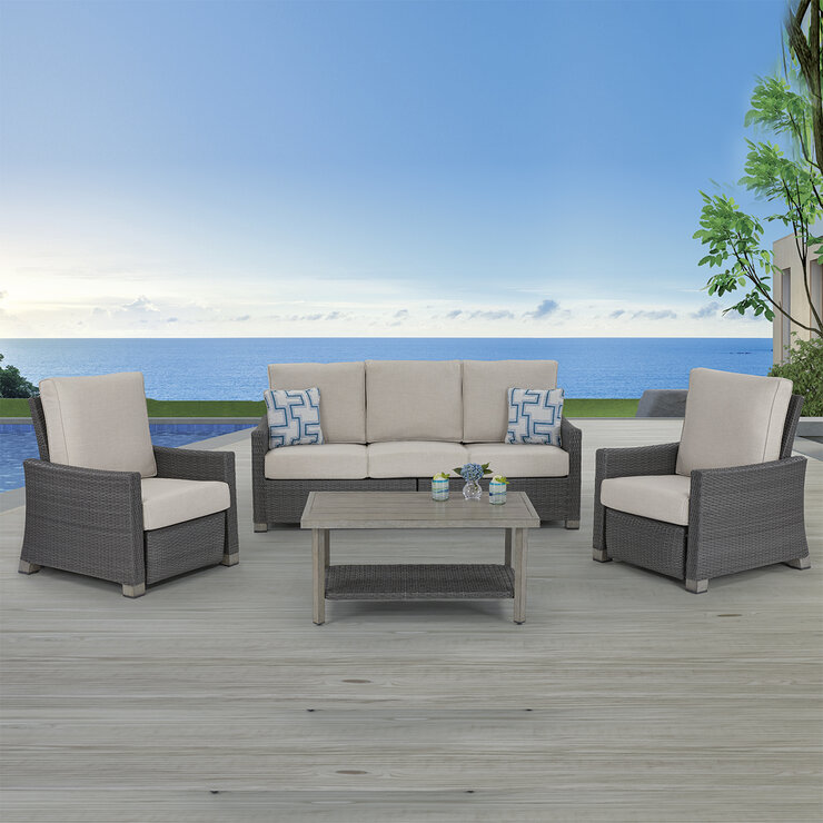 Pacific Casual,  Sandy Shores Juego de patio de aluminio de 4 piezas con amplios asientos reclinables — Imagen 1 de 4