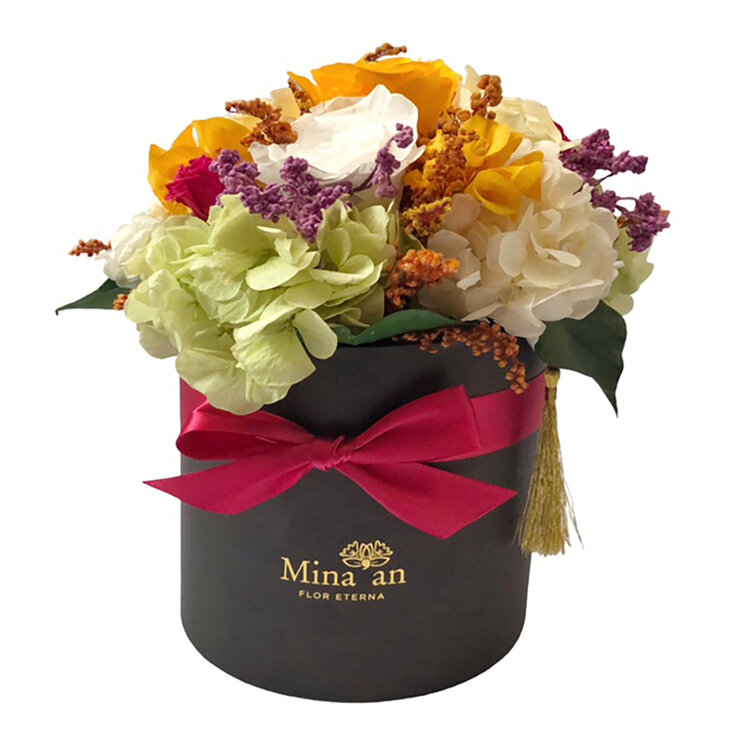 Mina'an Flor Eterna, Bouquet Con Flores Preservadas en Varios Colores y Caja Negra, Duración hasta 6 meses — Imagen 1 de 3