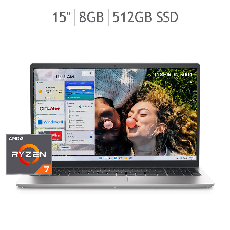 Dell Laptop Inspiron 15 3525 AMD Ryzen™ 7, 8 GB RAM, 512 GB SSD, Windows 11 Home, Silver — Imagen 1 de 4