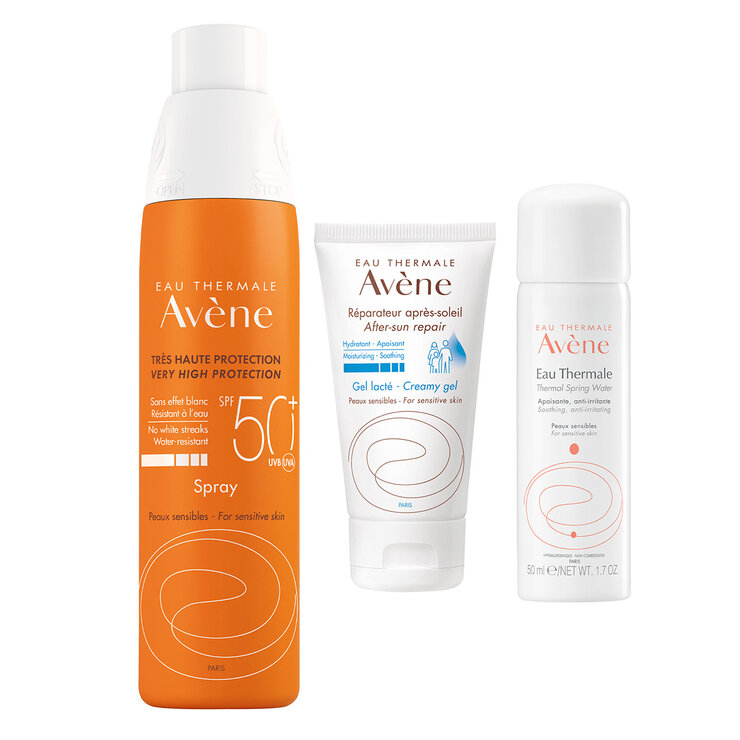 Kit Avene Spray FPS 50+, Agua Termal Avene,  Loción Reparadora — Imagen 2 de 3