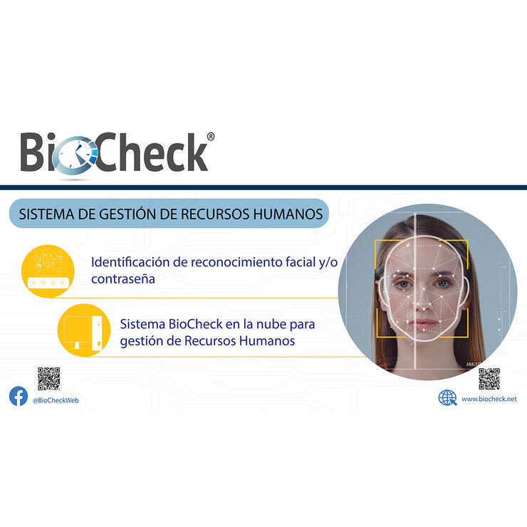 BioCheck Reloj Checador con Reconocimiento Facial y Dactilar Para 30 Empleados — Imagen 2 de 3