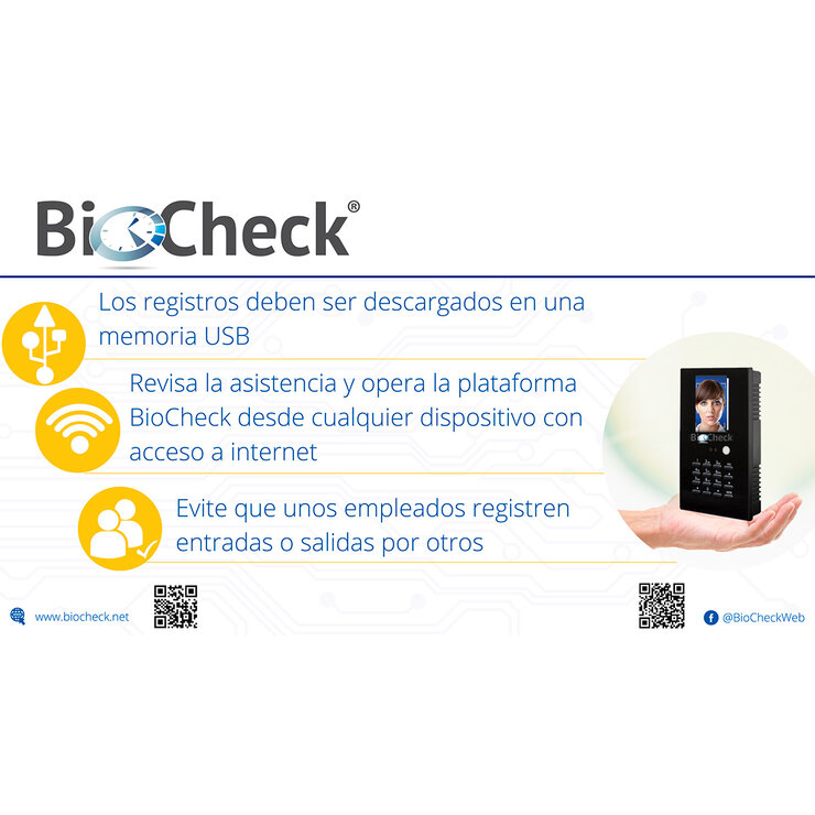 BioCheck Reloj Checador con Reconocimiento Facial y Dactilar Para 30 Empleados — Imagen 3 de 3