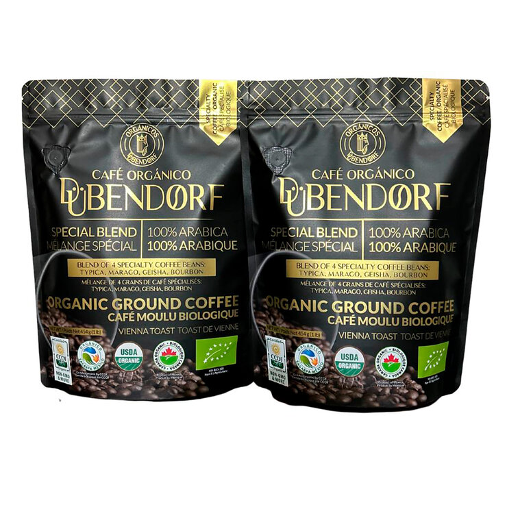 Dubendorf Café Orgánico Molido Tostado Oscuro 100% Arábica Mezcla de 4 granos de Especialidad 2 pzas de 454 g — Imagen 1 de 4