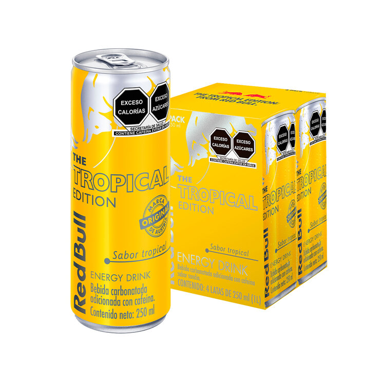 Red Bull Bebida Energética sabor Tropical 4 pzas de 250 ml — Imagen 1 de 4