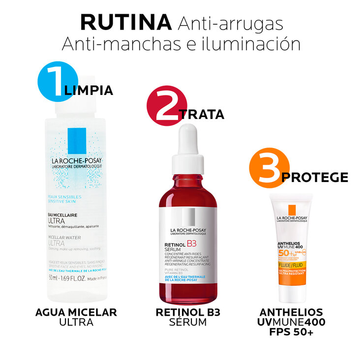 Kit Retinol B3 Serum 30ml + Effaclar Agua Micelar 50ml + Anthelios Age Correct FPS 50+ 3ml  — Imagen 4 de 4