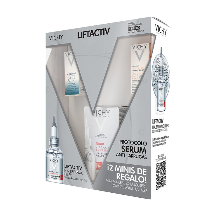 Kit Anti-Arrugas, Liftactiv Supreme H.A. Epidermic Filler 30ml + Suero Mineral 89 3ml + Capital Soleil UV - Age Daily FPS50+ 3ml — Imagen 3 de 4