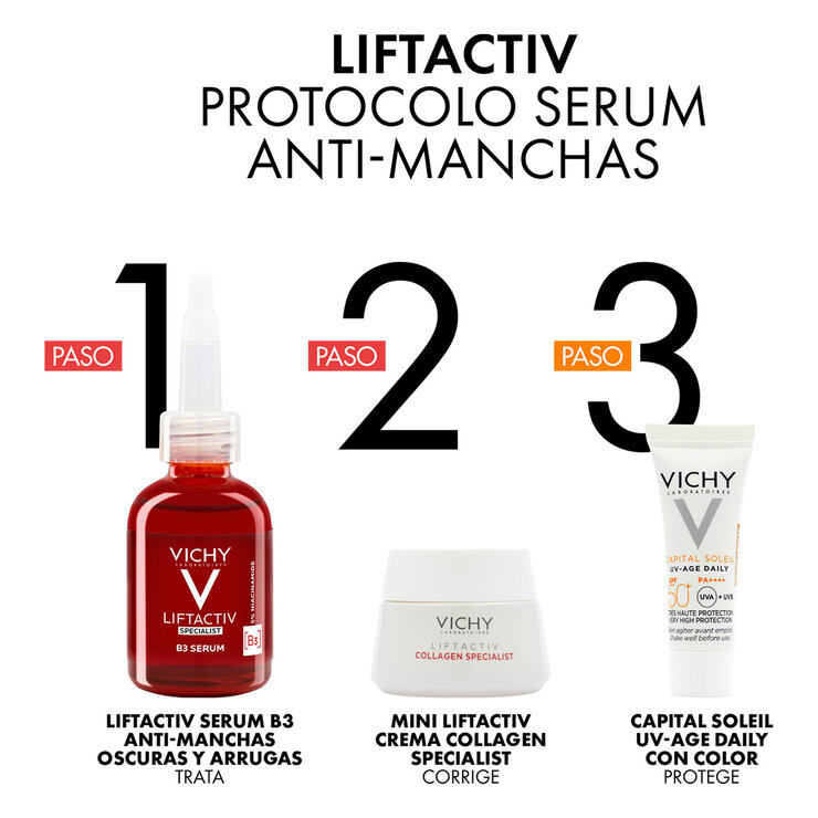 Kit Anti-Manchas Liftactiv B3 Anti-manchas 30ml + Crema Collagen Specialist 15ml + Capital Soleil UV-Age Daily FPS 50+ 3ml — Imagen 3 de 4