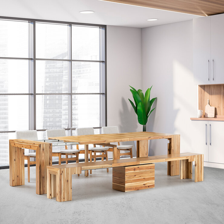 Transformer Table, Set de Comedor Expandible, Capacidad de hasta 12 Personas, 100% Madera, Color Acacia — Imagen 3 de 3