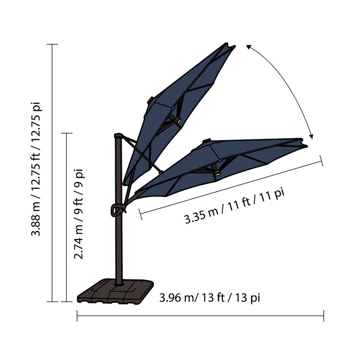 Seasons Sentry, Sombrilla en voladizo de 3.35 m con base y luz LED solar — Imagen 3 de 4