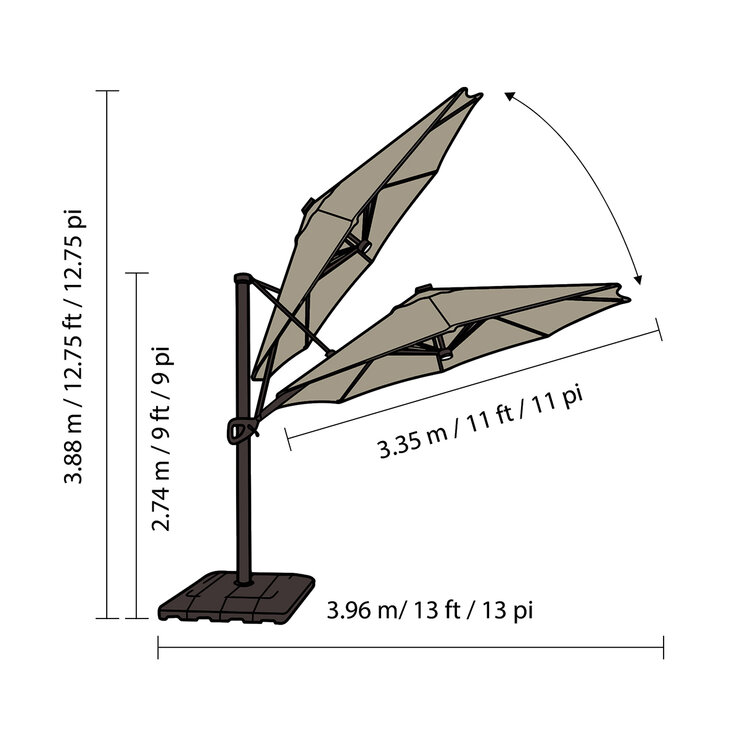 Seasons Sentry, Sombrilla en voladizo de 3.35 m con base y luz LED solar — Imagen 2 de 4