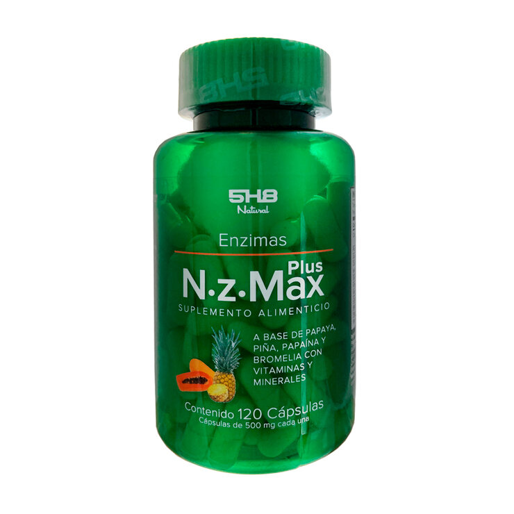 NZ Max Plux Enzimas Vegetales de Papaya, Piña, Papaína y Bromelina 120 cápsulas de 500mg c/u — Imagen 1 de 4