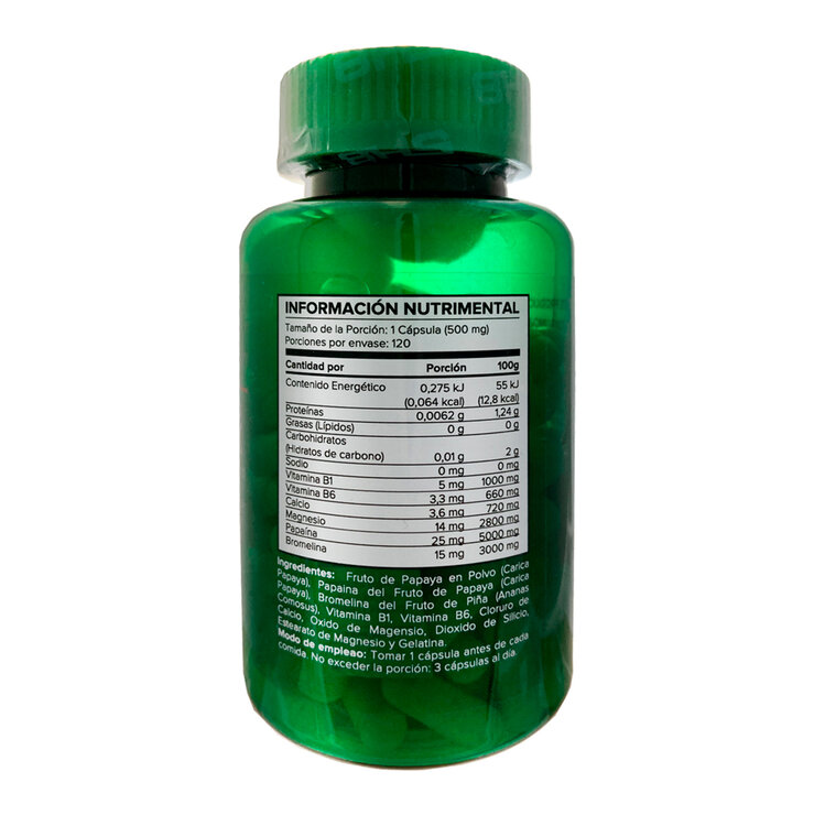 NZ Max Plux Enzimas Vegetales de Papaya, Piña, Papaína y Bromelina 120 cápsulas de 500mg c/u — Imagen 3 de 4