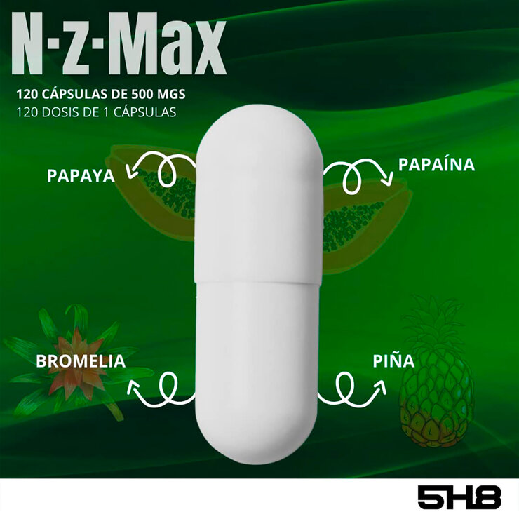 NZ Max Plux Enzimas Vegetales de Papaya, Piña, Papaína y Bromelina 120 cápsulas de 500mg c/u — Imagen 4 de 4