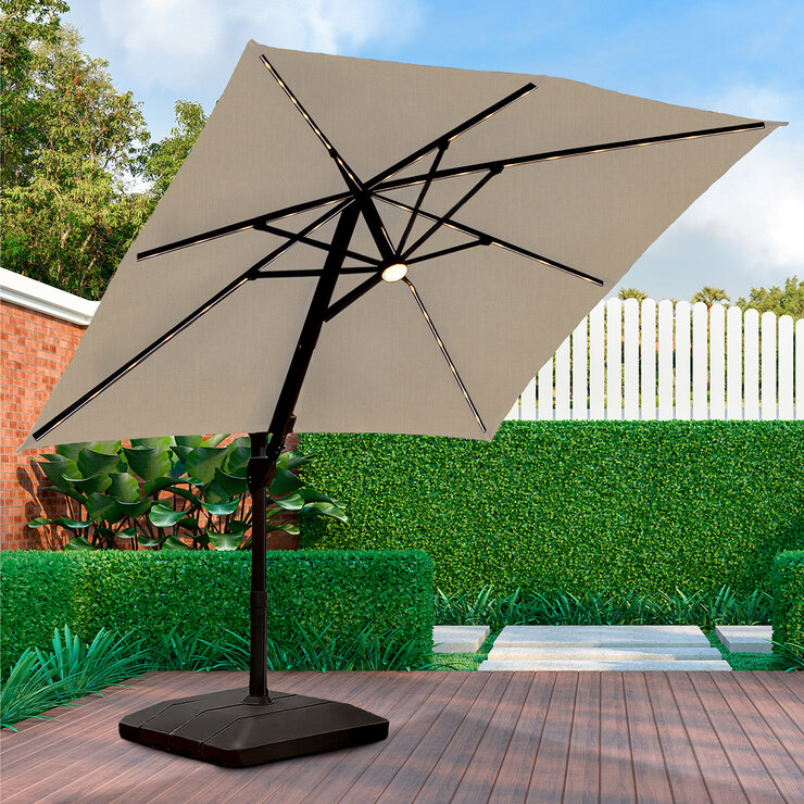 Seasons Sentry, Sombrilla Gris de 3.04 m con Base y Luz LED Solar — Imagen 1 de 4