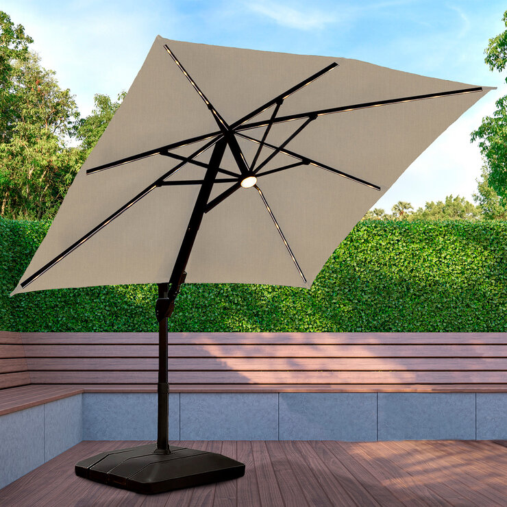 Seasons Sentry, Sombrilla Gris de 3.04 m con Base y Luz LED Solar — Imagen 3 de 4