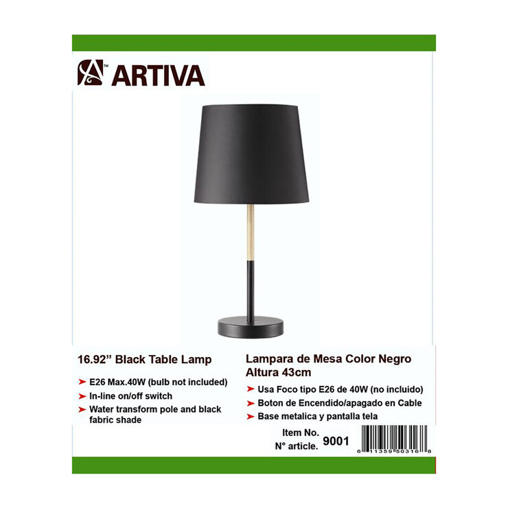 Artiva, Lampara de Mesa, Base de Metal, Pantalla Negra — Imagen 2 de 2
