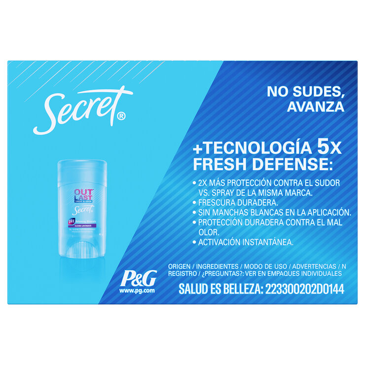 Secret Antitranspirante en Gel Outlast Lavender Invisible 6 pzas de 45 g — Imagen 2 de 4