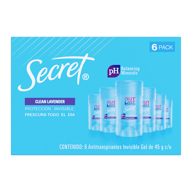 Secret Antitranspirante en Gel Outlast Lavender Invisible 6 pzas de 45 g — Imagen 1 de 4