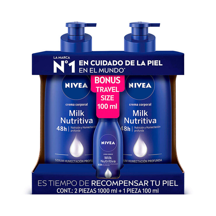 Nivea Body Milk Crema Corporal 2 pzs de 1L + 75 ml