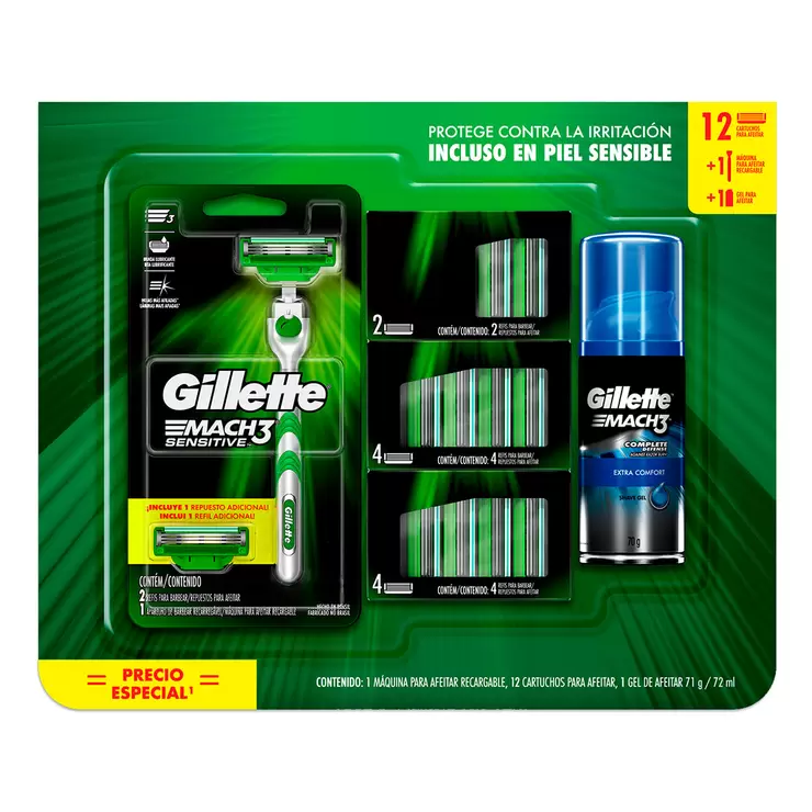 Gillette Mach 3 Rastrillo con Crema para Afeitar y 12 Cartuchos — Imagen 1 de 4