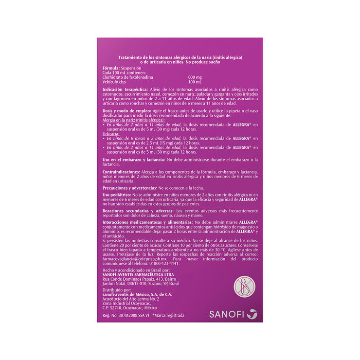 Allegra Suspensión Pediátrica 150 ml — Imagen 2 de 3